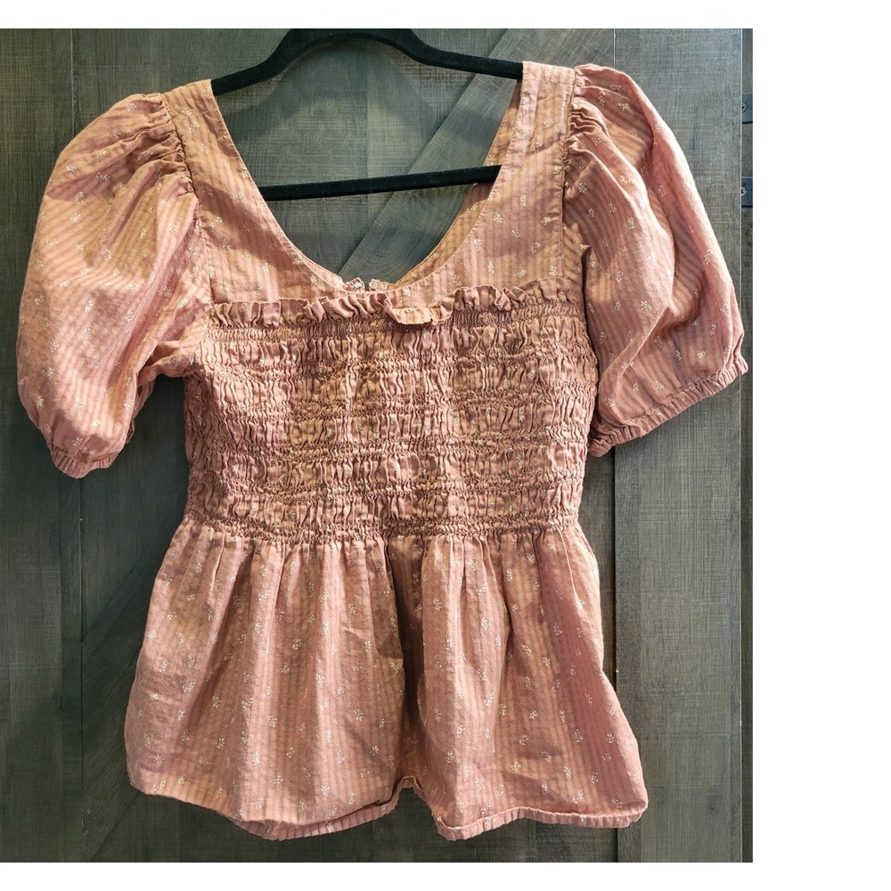 Madewell Smocked Peplum Top Terracotta Floral Puff Sleeve Square Neck NG934 00